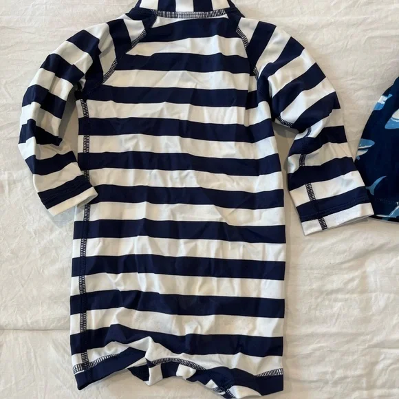 Hanna Andersson Navy and White Striped Baby Boys’ Rashguard swimsuit 6-12 mo - Picture 2 of 3